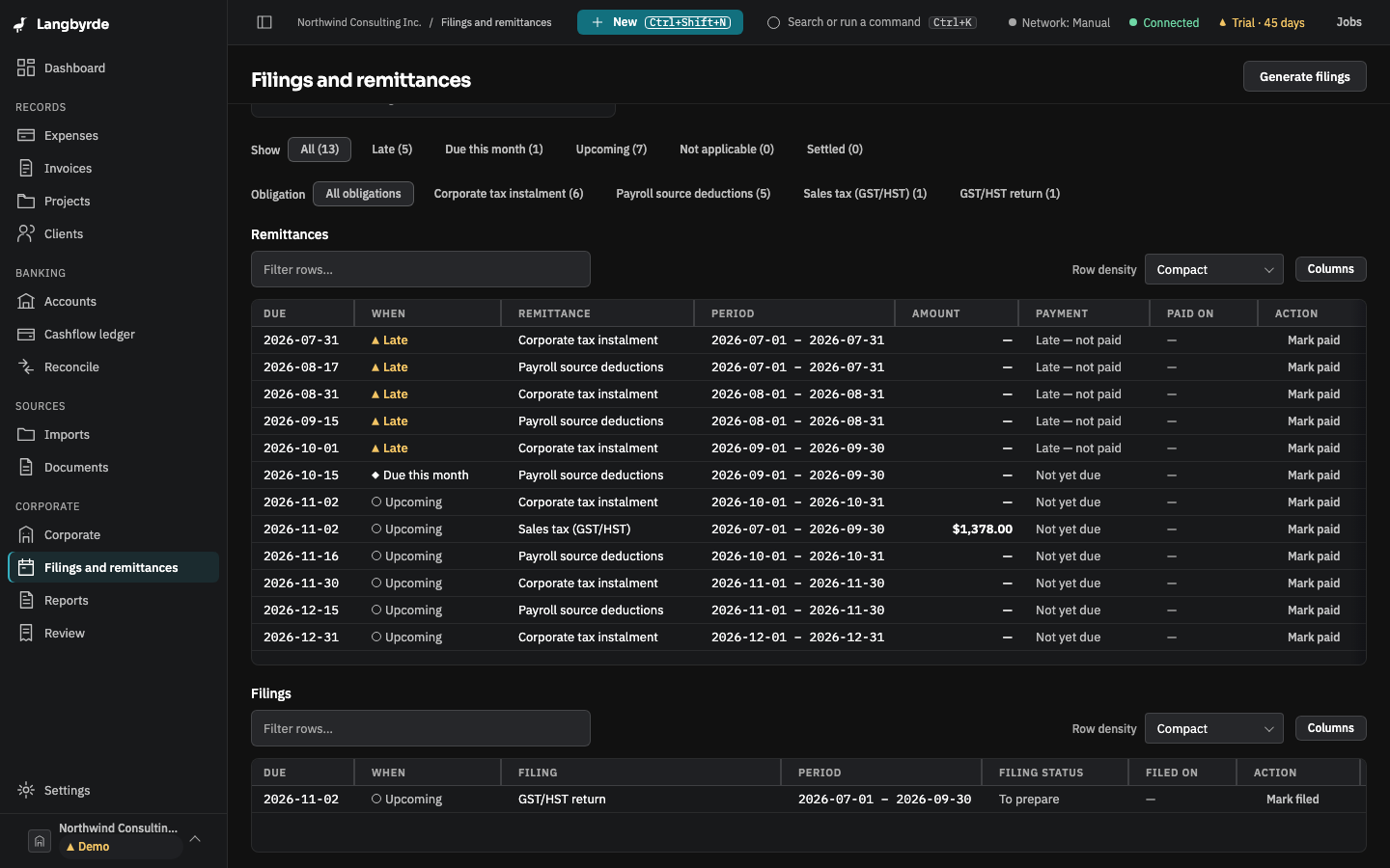 Filings and remittances