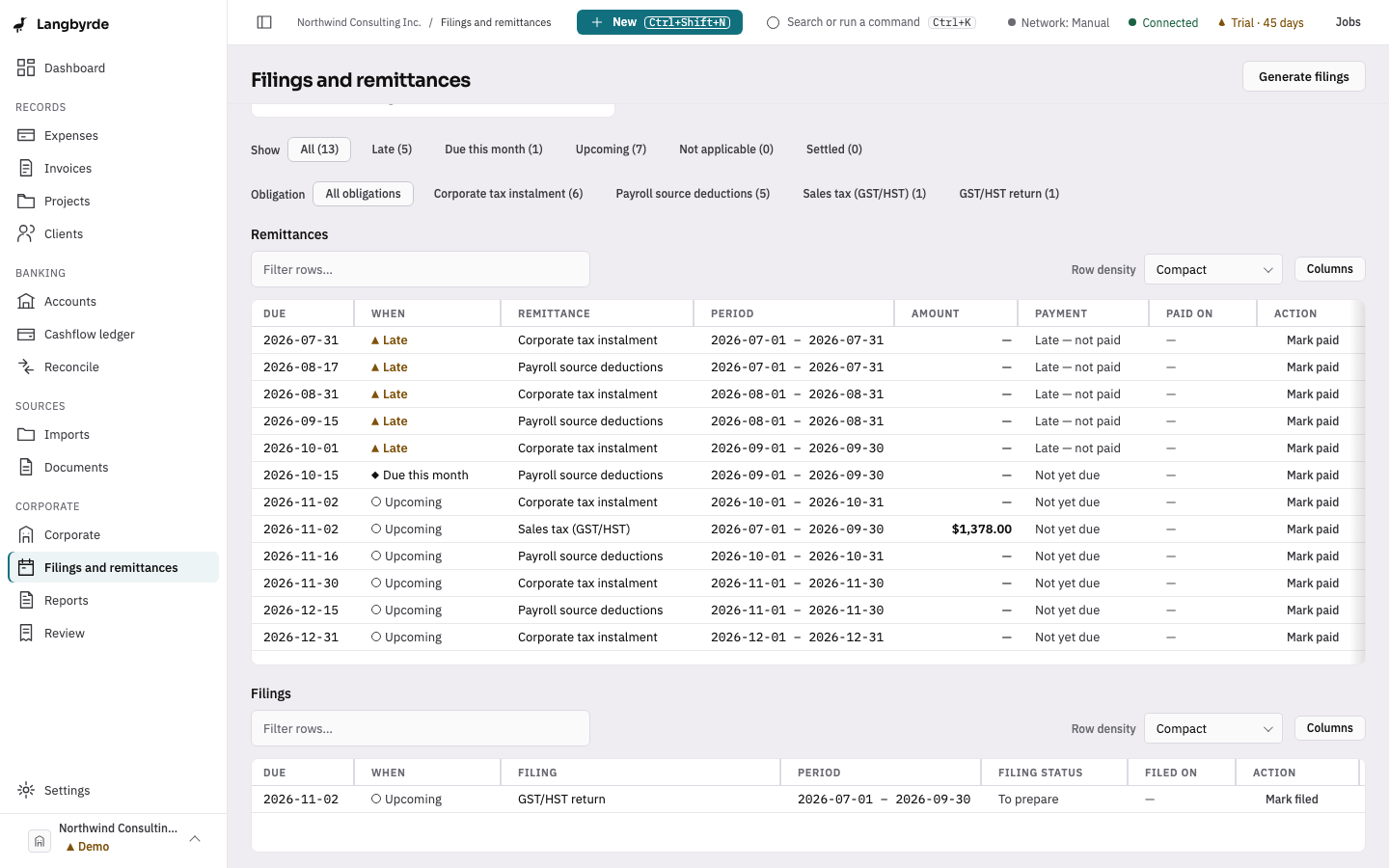Filings and remittances