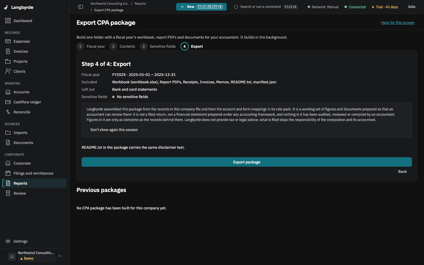 The CPA package, ready to export with its defaults